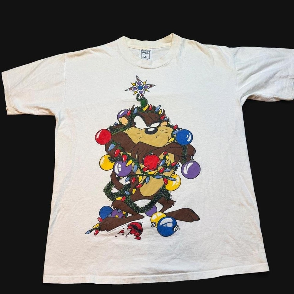 VTG 1993 Looney Tunes Tazmanian Devil Christmas Tree T-Shirt wild Oats XL READ